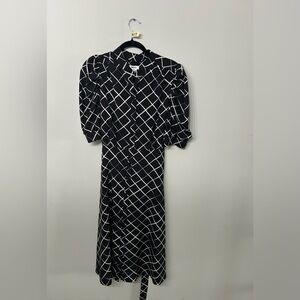 Women’s DKNY Black White Geometric Midi Dress Size 12